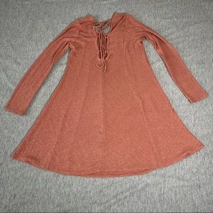 Forever 21 Knit Lace Up Pink Long Sleeve Skater Dress Size Large